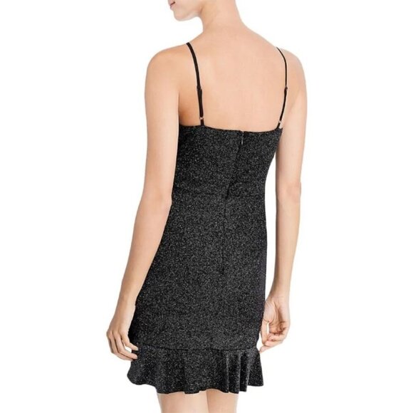 NWT AQUA Bloomingdale's Sparkle Velvet Ruffle Wrap Party Dress Black Medium - Picture 2 of 8